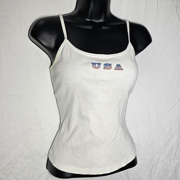 Vintage y2k 90s USA patriotic white baby tee tank top - Picture 1 of 6